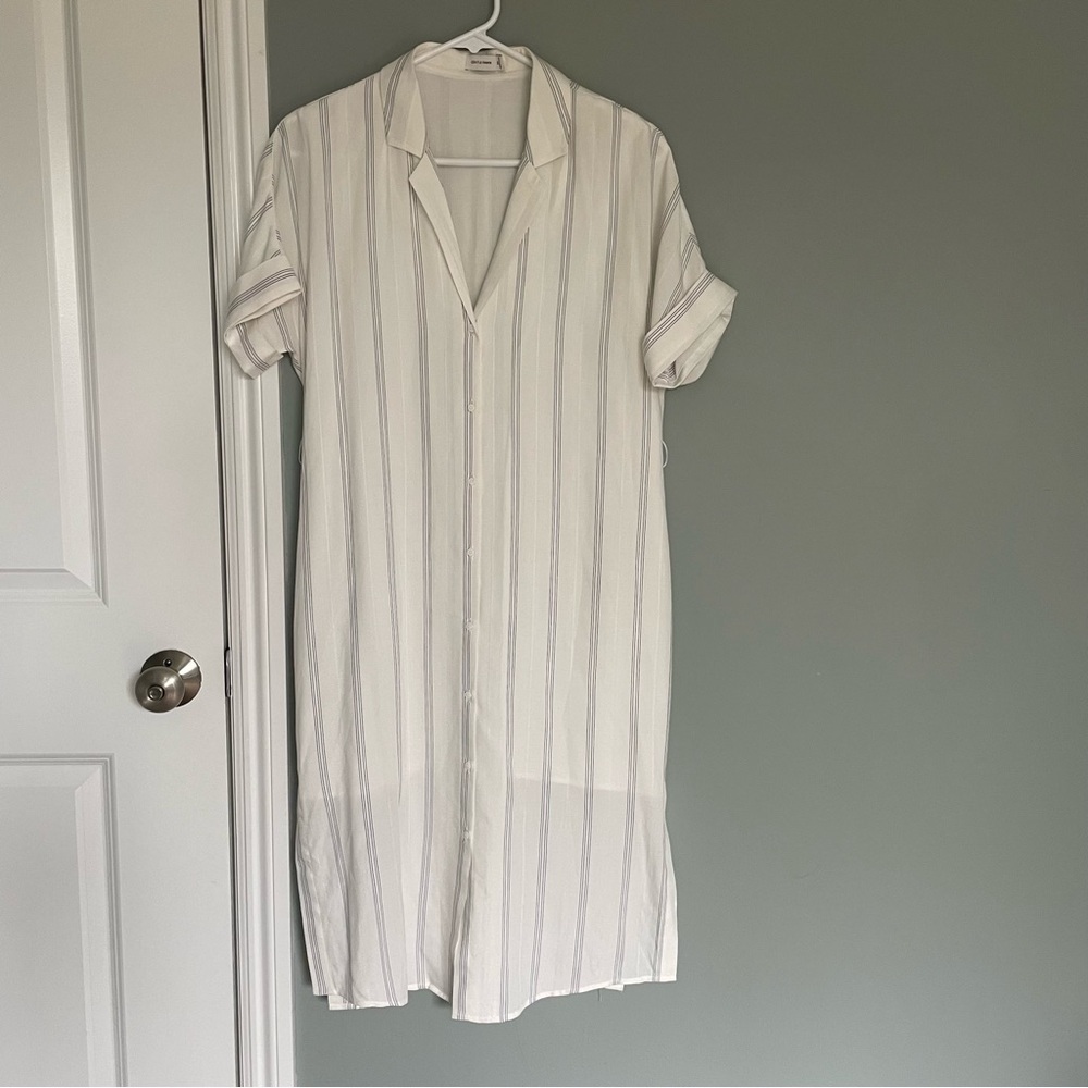Gentle Fawn "Kaysey" Navy White Pinstripe Button Down Dress - Picture 2 of 14